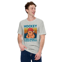 Hockey Game Outfit - Ideal Bday & Christmas Gifts for Hockey Players - Smokey The Bear Tee - Hockey Because Murder Is Wrong T-Shirt - Athletic Heather