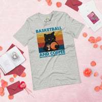 Christmas Gift for Basketball Lover, Coach & Player, Cat Lovers - Game Outfit - Basketball And Coffee Because Murder Is Wrong T-Shirt - Athletic Heather