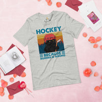Hockey Game Outfit & Attire - Ideal Bday & Christmas Gifts for Hockey Players, Cat Lovers - Funny Hockey Because Murder Is Wrong Shirt - Athletic Heather