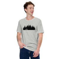 Cycling Gear - MTB Clothing - Mountain Bike Attire, Outfits - Gifts for Cyclists - Retro MTB Pine Forest Themed Tee - Athletic Heather