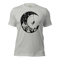 Mountaineering T-Shirt - Gifts for Rock Climbers, Outdoorsy Men - Climbing Outfit, Clothes - Climb To The Moon Tee - Athletic Heather