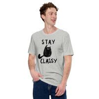 Black Cat Themed Clothes & Attire - Funny Cat Mom & Dad Tee Shirts - Presents, Gift Ideas For Cat Lovers & Owners - Stay Classy T-Shirt - Athletic Heather