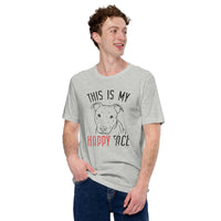 Pit Bull Dog Themed Clothes - Gifts for Bully Dog Moms, Dads & Lovers - Funny Canine Tee Shirts For Humans - My Happy Face T-Shirt - Athletic Heather