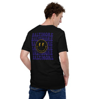 Happy Smiley Face Emoji T-Shirt - Baltimore Football Fanatic Vintage Graphic Shirt: Gift for Him & Her, Football Fans - Game Day Shirt - Black, Back