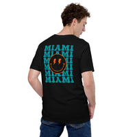 Happy Smiley Face Emoji T-Shirt - Miami Football Fanatic Vintage Graphic Shirt: Gift for Him & Her, Football Fans - Game Day Shirt - Black, Back