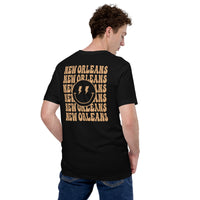 Happy Smiley Face Emoji T-Shirt - New Orleans Football Fanatic Vintage Graphic Shirt: Gift for Him & Her, Football Fans - Game Day Tee - Black, Back
