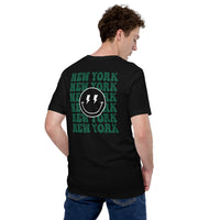 Happy Smiley Face Emoji T-Shirt - New York Football Fanatic Vintage Graphic Shirt: Gift for Him & Her, Football Fans - Game Day Tee - Black, Back