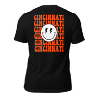 Happy Smiley Face Emoji T-Shirt - Cincinnati Football Fanatic Vintage Graphic Shirt: Gift for Him & Her, Football Fans - Game Day Shirt - Black, Back