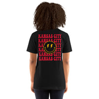 Happy Smiley Face Emoji T-Shirt - Kansas City Football Fanatic Vintage Graphic Shirt: Gift for Him & Her, Football Fans - Game Day Tee - Black, Women, Back