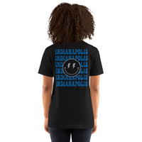 Happy Smiley Face Emoji T-Shirt - Indianapolis Football Fanatic Vintage Graphic Shirt: Gift for Him & Her, Football Fans - Game Day Tee - Black, Women, Back