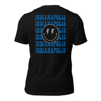 Happy Smiley Face Emoji T-Shirt - Indianapolis Football Fanatic Vintage Graphic Shirt: Gift for Him & Her, Football Fans - Game Day Tee - Black, Back