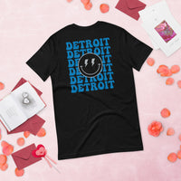 Happy Smiley Face Emoji T-Shirt - Detroit Football Fanatic Vintage Graphic Shirt: Gift for Him & Her, Football Fans - Game Day Shirt - Black, Back