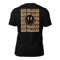 Happy Smiley Face Emoji T-Shirt - New Orleans Football Fanatic Vintage Graphic Shirt: Gift for Him & Her, Football Fans - Game Day Tee - Black, Back