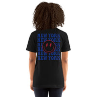 Happy Smiley Face Emoji T-Shirt - New York Football Fanatic Vintage Graphic Shirt: Gift for Him & Her, Football Fans - Game Day Shirt - Black, Women, Back
