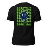 Happy Smiley Face Emoji T-Shirt - Seattle Football Fanatic Vintage Graphic Shirt: Gift for Him & Her, Football Fans - Game Day Shirt - Black, Back