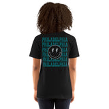 Happy Smiley Face Emoji T-Shirt - Philadelphia Football Fanatic Vintage Graphic Shirt: Gift for Him & Her, Football Fans - Game Day Tee - Black, Women, Back