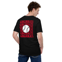 Retro Cincinnati Baseball Emblem Fanatic T-Shirt: Gift Ideas for Him & Her, Baseball Enthusiasts & Lovers - Vintage Game Day Shirt - Black, Back