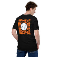 Retro Houston Baseball Emblem Fanatic T-Shirt: Gift Ideas for Him & Her, Baseball Enthusiasts & Lovers - Vintage Game Day Tee - Black, Back