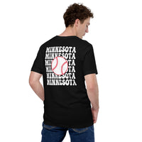 Retro Minnesota Baseball Emblem Fanatic T-Shirt: Gift Ideas for Him & Her, Baseball Enthusiasts & Lovers - Vintage Game Day Shirt - Black, Back