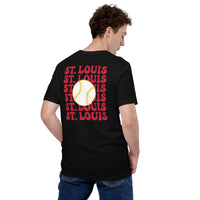 Retro St. Louis Baseball Emblem Fanatic T-Shirt: Gift Ideas for Him & Her, Baseball Enthusiasts & Lovers - Vintage Game Day Tee - Black, Back