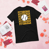 Retro Pittsburgh Baseball Emblem Fanatic T-Shirt: Gift Ideas for Him & Her, Baseball Enthusiasts & Lovers - Vintage Game Day Tee - Black, Back