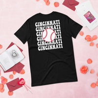 Retro Cincinnati Baseball Emblem Fanatic T-Shirt: Gift Ideas for Him & Her, Baseball Enthusiasts & Lovers - Vintage Game Day Tee - Black, Back