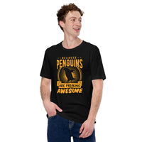 Waddling Penguin Aesthetic T-Shirt - Penguin Fan & Lover Shirt - Team Mascot Shirt - Because Penguins Are Freakin' Awesome Shirt - Black