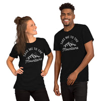 Hiking Celestial Mountain Themed T-Shirt - Gift for Outdoorsy Camper & Hiker, Nature Lover, Wanderlust - Take Me To The Mountains Shirt - Black, Unisex