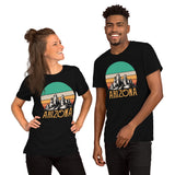 Arizona Retro Sunset Mountain Themed Shirt - Patriotic Hiking Shirt - Ideal Gift for Outdoorsy Camper & Hiker, Nature Lover, Wanderlust - Black, Unisex