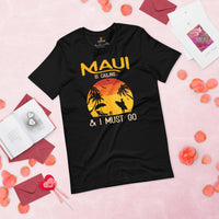 Maui, Lahaina Beach Retro Sunset T-shirt - Hawaii Vacation Shirt - Summer Vibes Tee - Gift for Surfer, Outdoorsy Camper, Nature Lover - Black