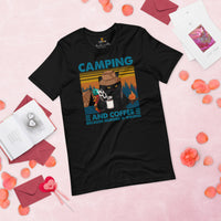 Grumpy Cat Camping & Coffee Because Murder Is Wrong Shirt - Campfire, Bonfire Crew Shirt - Glamping Tee - Gift for Cat & Nature Lover - Black