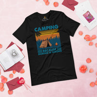 Outdoor Glamping Tent T-Shirt - Embrace Nature & Adventure with Campfire Vibes & Camping Lover Shirt - Because Murder Is Wrong Shirt - Black