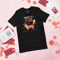 Cute Red Fox Boho Shirt - Anatomy of A Fox Furry Fandom T-Shirt - Animal Educational Tee - Gift for Fox Lovers & Nature Enthusiasts - Black