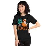 Fox T-Shirt - Just A Girl Who Loves Foxes T-Shirt - Embrace Your Foxy Side - Fursuit, Furry Fandom Tee - Gift for Fox & Nature Lovers - Black