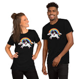 Cute Ferret Riding Unicorn Rainbow T-Shirt - Fuzzy Weasel Tee - Gift for Ferret Parents & Animal Lovers - Mustela Rescue & Adoption Tee - Black, Unisex