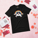 Cute Ferret Riding Unicorn Rainbow T-Shirt - Fuzzy Weasel Tee - Gift for Ferret Parents & Animal Lovers - Mustela Rescue & Adoption Tee - Black