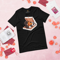 Fuzzy Ferret & Pizza T-Shirt - Sable, Weasel Shirt - Foodie Tee - Gift for Ferret & Animal Lovers - Mustela Rescue & Adoption Tee - Black