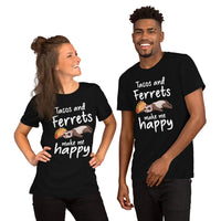 Ferrets & Tacos Make Me Happy T-Shirt - Fuzzy Sable, Weasel Shirt - Foodie Tee - Gift for Ferret Lovers - Mustela Rescue & Adoption Tee - Black, Unisex