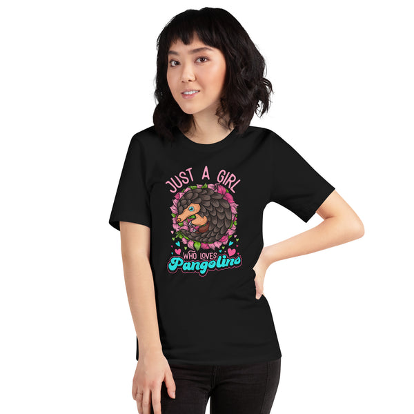 Mammal Anteater T-Shirt - Just A Girl Who Loves Pangolin Shirt - Extinction Animals & Endangered Species Shirt - Animal Activists Tee - Black