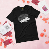 Adorable Hedgehog T-Shirt - Porcupine Shirt - Ideal Gift for Hedgie Dad/Mom & Pet Lovers - Rodent, Spiky Mammal & Woodland Animal Tee - Black