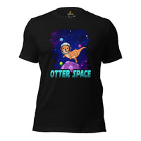 Otter Space T-Shirt: Embark on Cosmic Adventures with Adorable Astronaut Otter - Cosmonaut Mustalid Tee - Gift for Otter & Space Lovers - Black