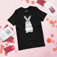 Adorable Hipster Rabbit & Hare T-Shirt - Easter Buck Bunny Tee - Ideal Gift for Rabbit Dad/Mom & Whisperer, Animal Lovers & Pet Owners - Black