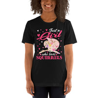 Just A Girl Who Loves Squirrels Floral T-Shirt - Chipmunk, Gerbil, Nutcracker Tee - Gift for Squirrel Mom, Whisperer, Lovers & Feeders - Black