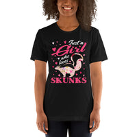 Skunk T-Shirt - Fart Squirrel Shirt - Woodland Animal Tee - Just A Girl Who Loves Skunks Floral Shirt - Gift for Skunk & Animal Lovers - Black