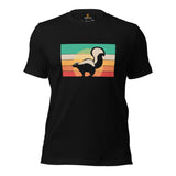 Skunk Retro Sunset Aesthetic T-Shirt - Fart Squirrel Shirt - Woodland Animal Tee - Gift for Skunk & Animal Lovers - Zookeeper Tee - Black