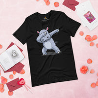 Dabbing Hippopotamus T-Shirt - Pygmy Hippo, River Horse, Semi-Aquatic Mammal Shirt - Gift for Hippo & Wild Animal Lovers - Safari Shirt - Black