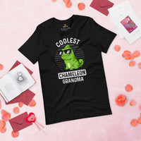 Coolest Chameleon Grandma T-Shirt - Lizard Addiction & Charms Shirt - Gift for Reptile Grandma & Pet Lover - Amphibians, Lacertilia Tee - Black