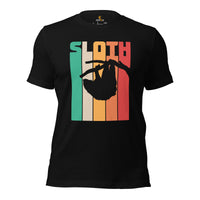 Sloth Lover & Squad T-Shirt - Sloths Retro Aesthetic Shirt - Tree-Dwelling Mammal & Rainforest Creature Shirt - Zoo & Safari Shirt - Black