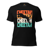 Cheetah 80s Retro Aesthetic T-Shirt - Panthera, Felid, Feline, Wild Big Cats Shirt - Gift for Safari Animal Lovers - Team Mascot Shirt - Black