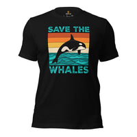Save The Whales T-Shirt - Orca, Sea Mammal, Marine Biology & Conservation Shirt - Gift for Whale Lovers, Environment Activists - Black